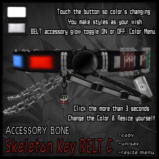 accessory bone A:B Skeleton Key BELT C Goth, Punk, Voodoo, Rocker style