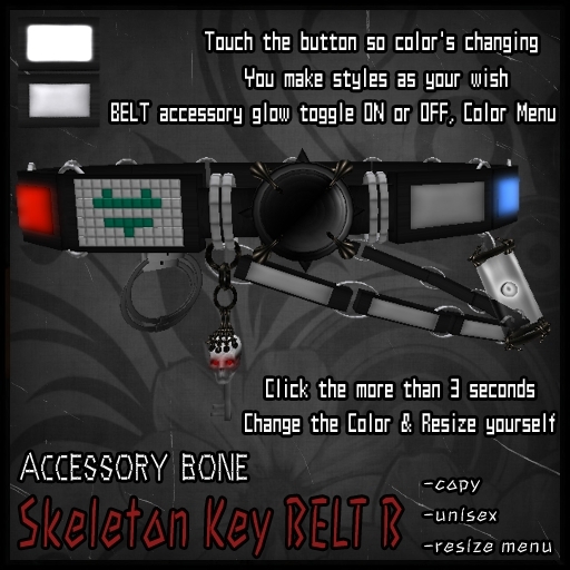 accessory bone Skeleton Key BELT B Type Goth, Punk, Voodoo, Rocker style