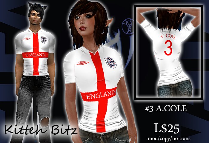 ::Kitteh Bitz:: England 2010 Shirt (#3 A.COLE)