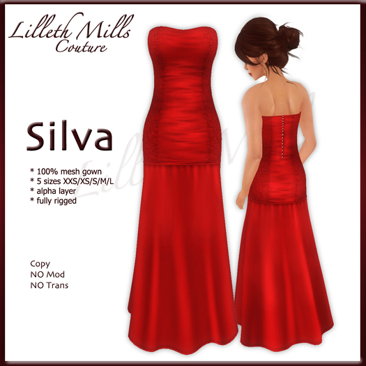 LMC SILVA - fully Rigged Mesh Gown - RED