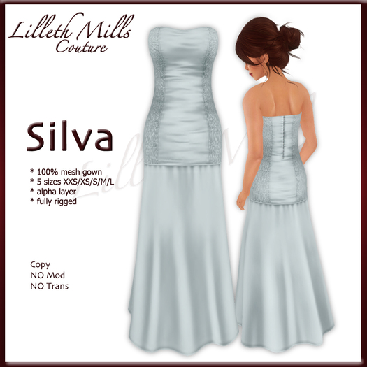 LMC SILVA - fully Rigged Mesh Gown - SILVER