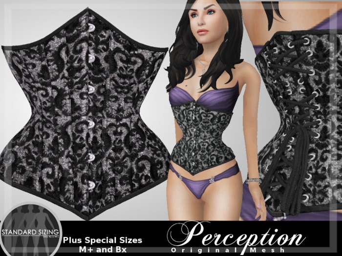 *Perception* Underbust Corset -- Black and Silver Damask
