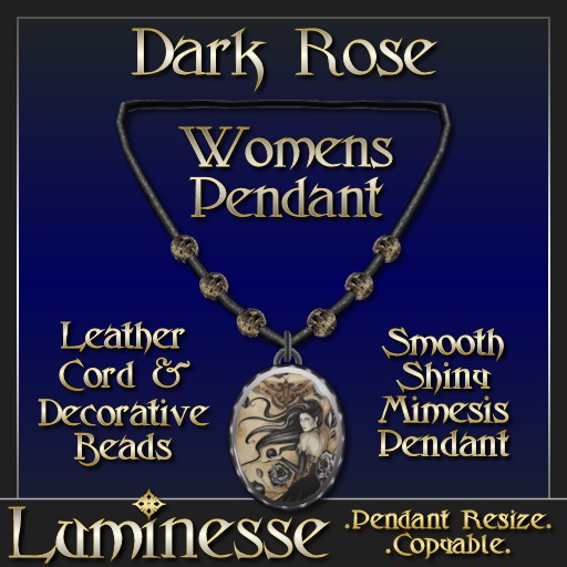 * * OUTLET PRICE * * DARK ROSE Pendant - Black Leather & Silver