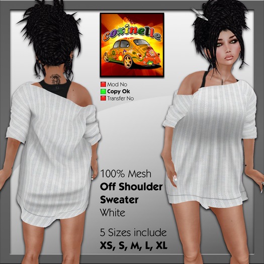 Coxi - MESH - White - Off Shoulder knit Sweater