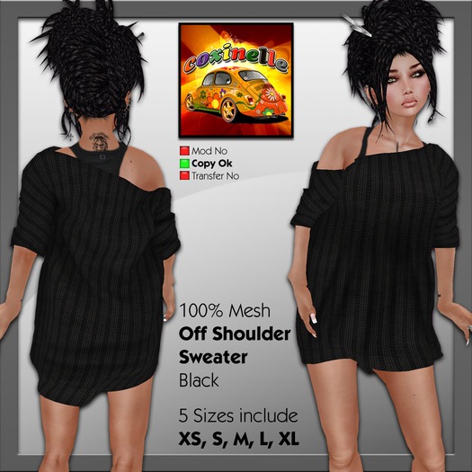 Coxi - MESH - Black - Off Shoulder knit Sweater