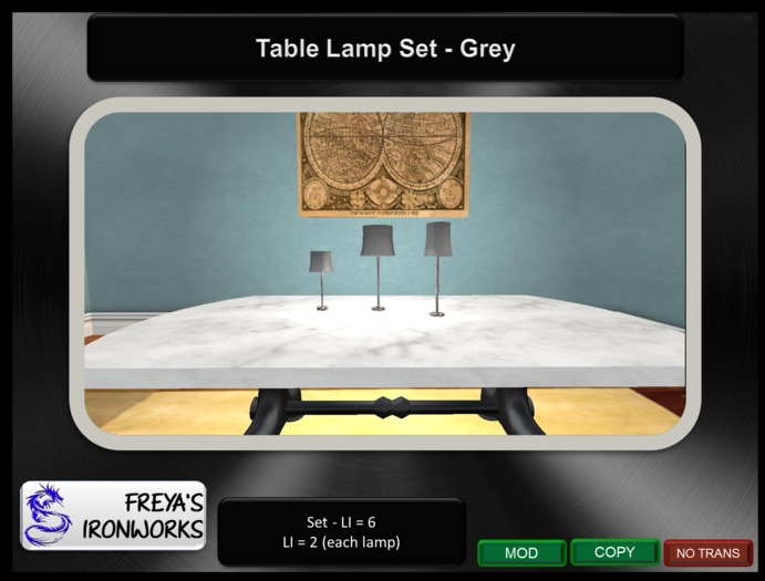 Grey Table Lamp Set - Freya's Ironworks