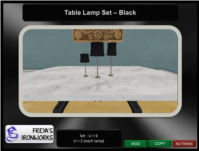 Black Table Lamp Set - Freya's Ironworks