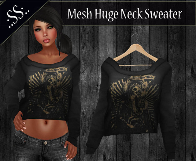 .:SS:. BLACK ROCK GOD MESH HUGE NECK SWEATER 