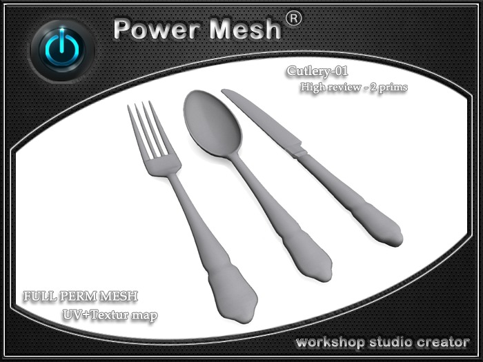 - { POWER MESH } - Full Perm Set Cutlery-01 