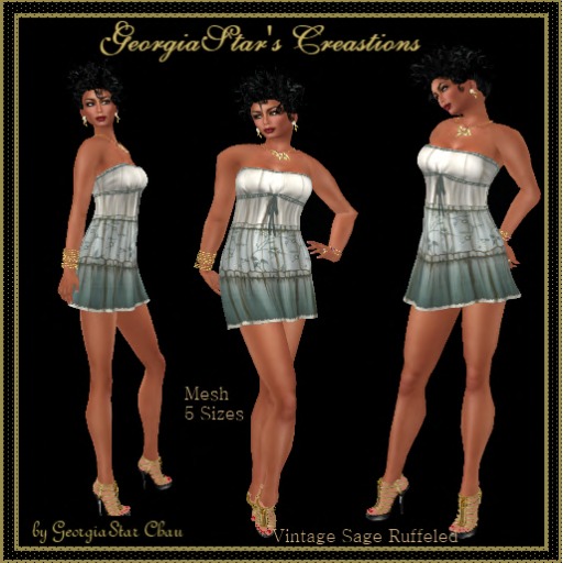 GSC Vintage Sage Ruffled Mesh Dress