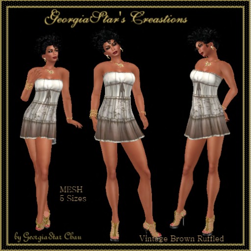 GSC Vintage Brown Ruffled Mesh Dress