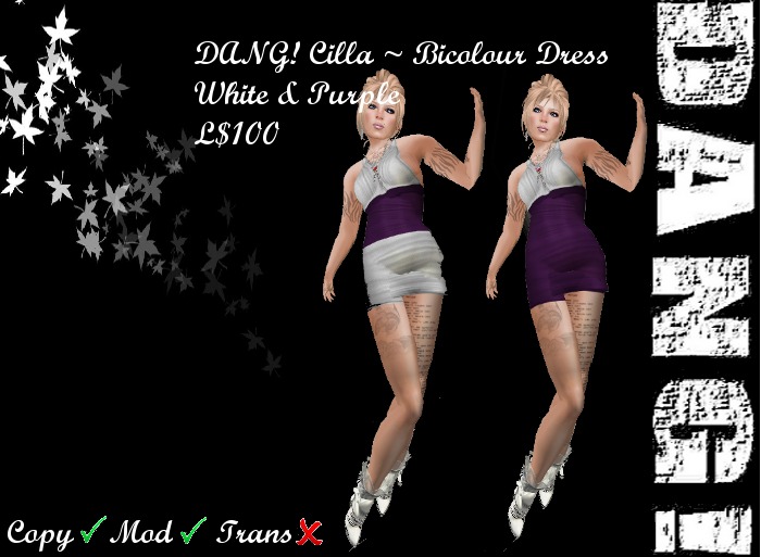 DANG! Cilla ~ Bicolour Dress ~ White & Purple
