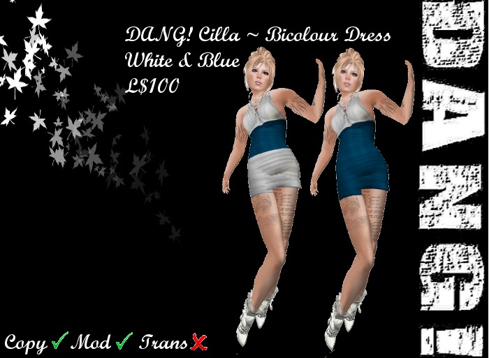 DANG! Cilla ~ Bicolour Dress ~ White & Blue
