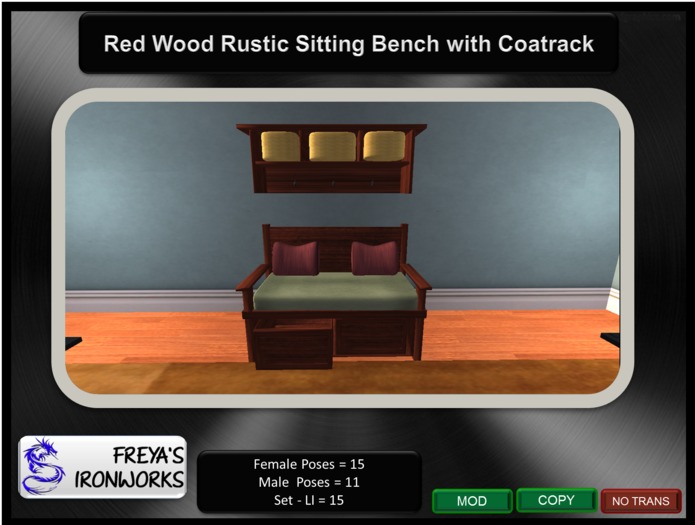 Red Wood Rustic Sitting Bench with Coatrack - Freya's Ironworks