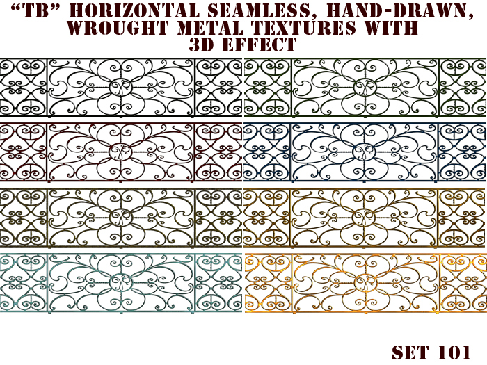 Twice Baked 8 high quality hand-drawn seamless wrought metal textures set 101