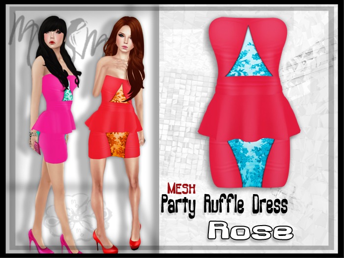 -{mosmo}-MESH-Party Ruffle Dress{Rose}