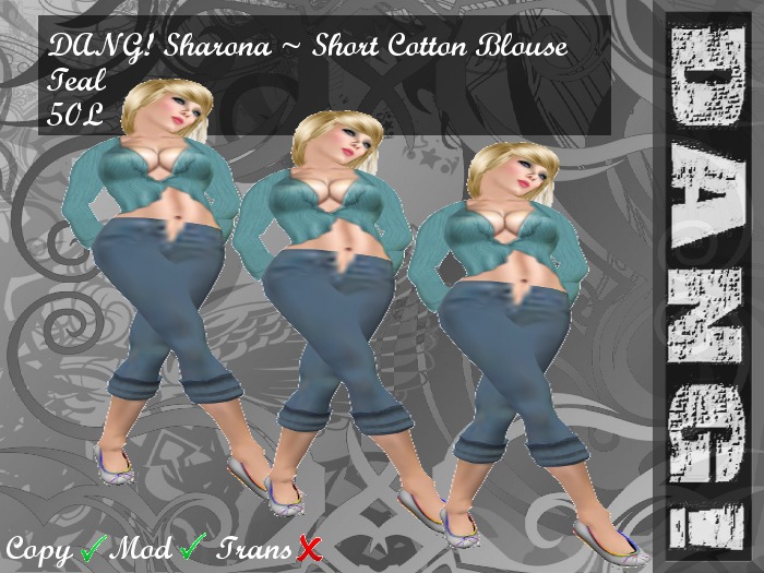 DANG! Sharona ~ Short Cotton Blouse ~ Teal