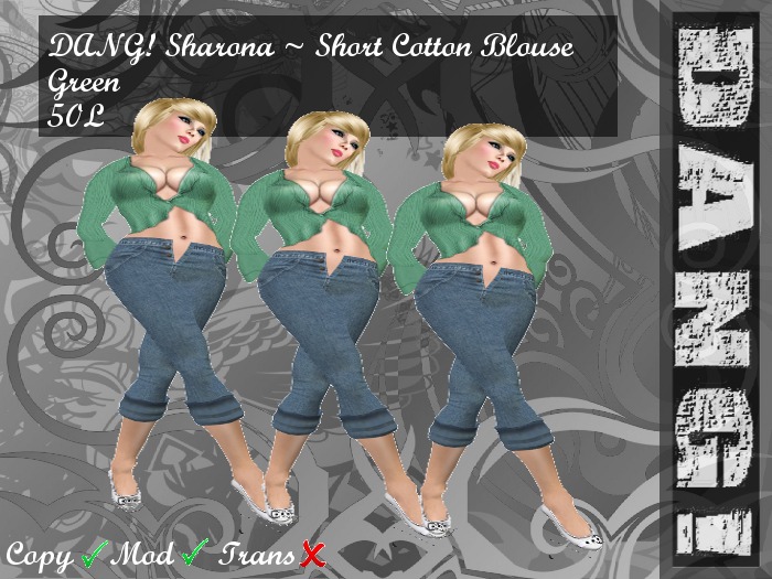 DANG! Sharona ~ Short Cotton Blouse ~ Green