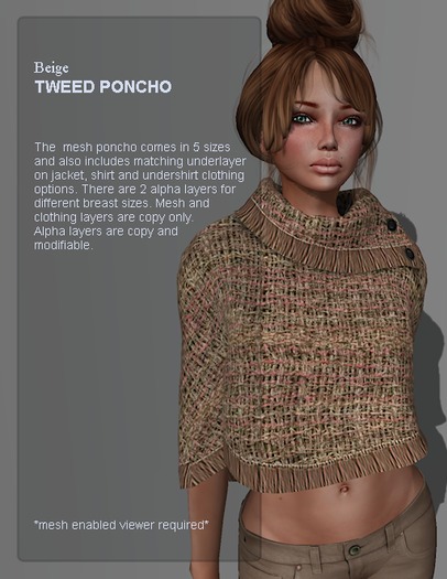 ::Page 3:: Tweed Poncho - Beige (rigged mesh)