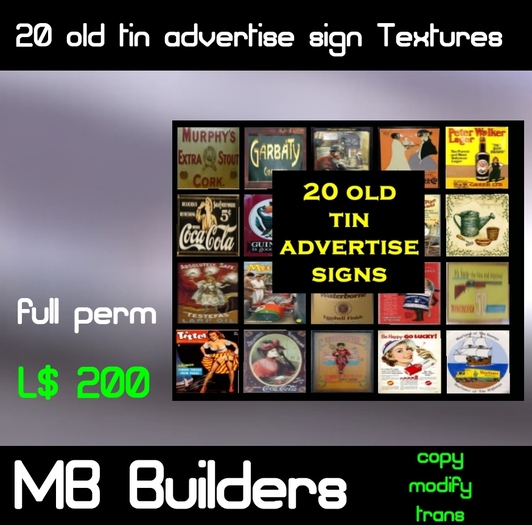 Second Life Marketplace - 20 old tin advertisement sign textures