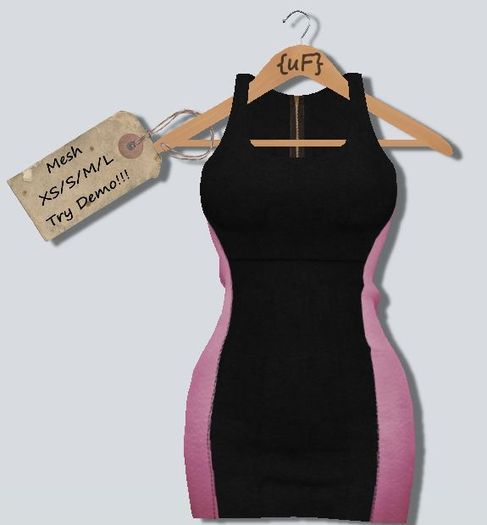{uF} Wool Dress (Mesh) - Black & Pink