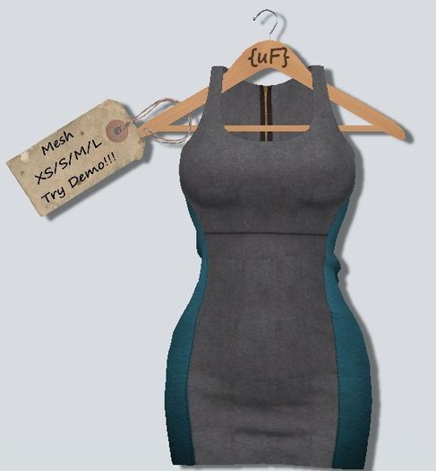 {uF} Wool Dress (Mesh) - Grey & Teal
