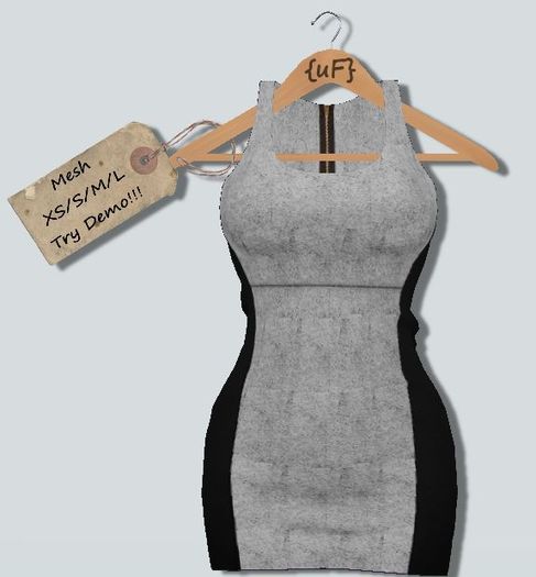 {uF} Wool Dress (Mesh) - Heather Grey & Black