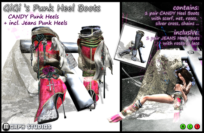 0o Morph - GiGi's Punk Heelboots CANDY + Heelboots Jeans / 2 pair Boots in 2 styles / Glamour Girly Punky