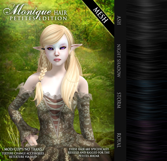 /Wasabi Pills/ Monique PETITE Mesh Hair - BLACKS Pack - for Yabusaka's PETITES MESH AVATARS