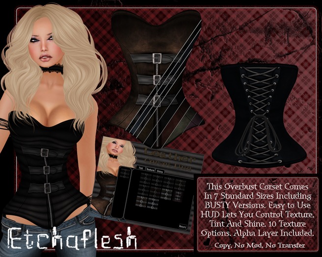DEMO [Etchaflesh] Leather Texture Change Mesh Corset With HUD