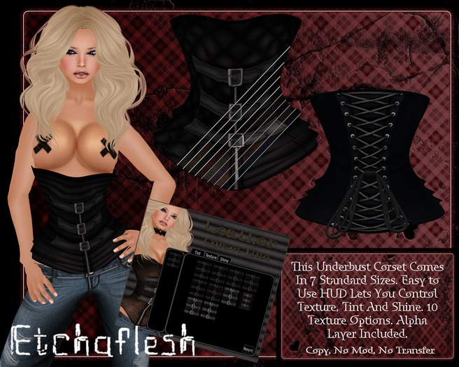 DEMO [Etchaflesh] Leather Texture Change Mesh Underbust Cincher Corset With HUD