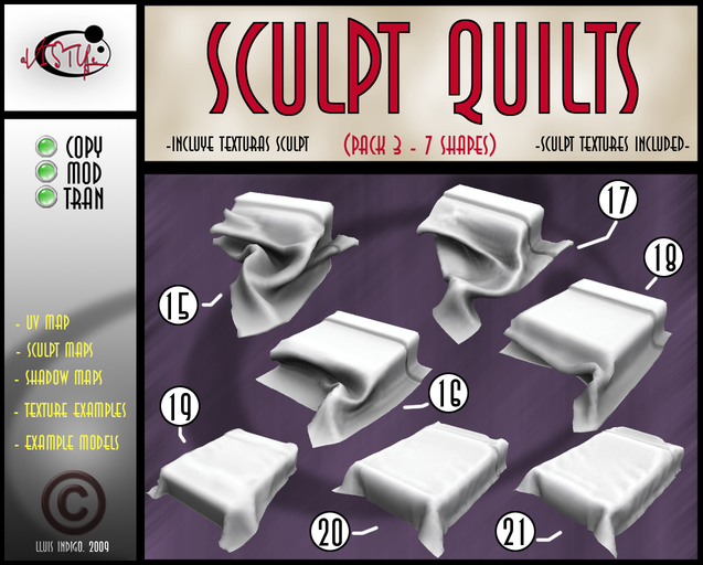 Sculpt QUILTS (pack 3) for FULL PERM  by **aVISTYLe**
