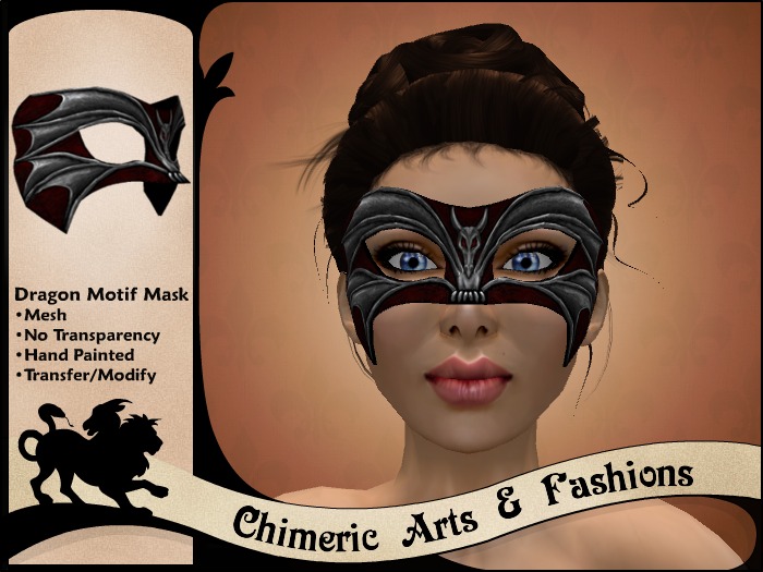 Dragon Motif Mask (Burgundy & Silver)