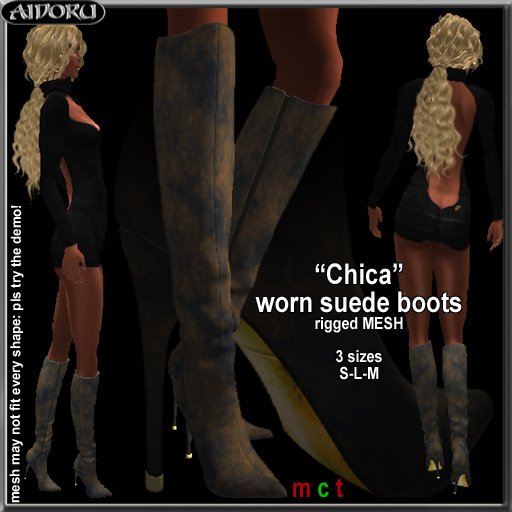 AIDORU Chica boots rigged mesh worn suede