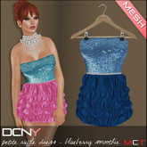 DCNY MESH Petite Ruffle Dress in Blueberry Smoothie