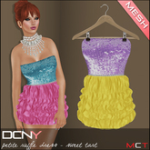 DCNY MESH Petite Ruffle Dress in Sweet Tart