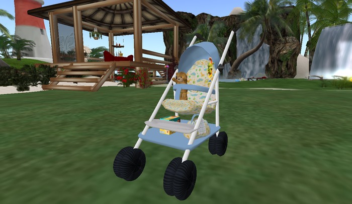baby carriage with animation - blue with airplane