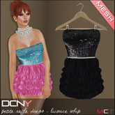 DCNY MESH Petite Ruffle Dress in Licorice Whip