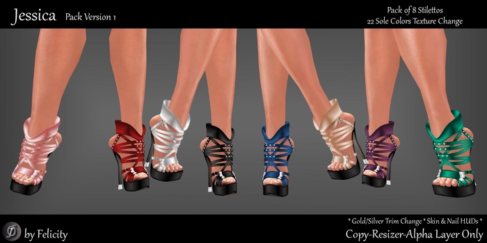 *Felicity* Jessica Stilettos Pack 1 -  8 Pack High Heels Shoes (Color Change Sole Sculpted Shoe) (22 Texture Options)