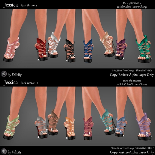*Felicity* Jessica Stilettos -  16 Mega Pack High Heels Shoes (Color Change Sole Sculpted Shoe) (22 Texture Options)