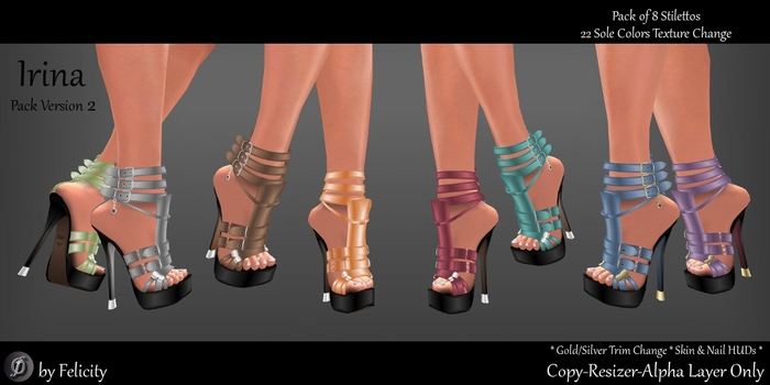 *Felicity* Jessica Stilettos Pack 2 -  8 Pack High Heels Shoes (Color Change Sole Sculpted Shoe) (22 Texture Options)
