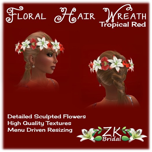 *ZK* Lilies, Orchids & Roses DEMO Wreath - Tropical Red