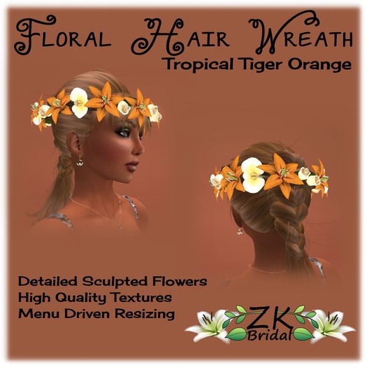 *ZK* Lilies, Orchids & Roses DEMO Wreath - Tropical Tiger Orange