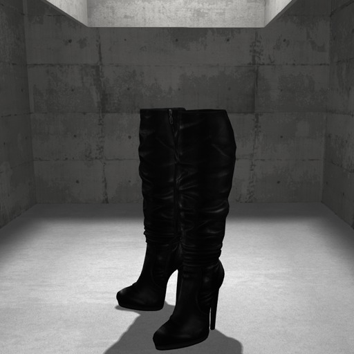 Wrinkle Knee Boots Leather Black *Mesh*