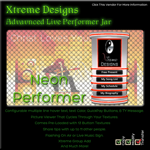 Advanced Live Performer Tip Jar - Neon -