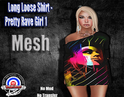 [UnderDogs] - Ladies Long Loose Shirt - Pretty Rave Girl 1 - Mesh