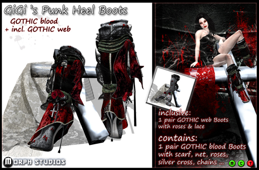 0o Morph - GiGi's Punk Heelboots GOTHIC blood + web / 2 x Heel Boots in 2 styles