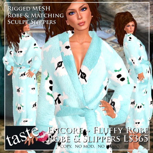 taste Encore ~ Fluffy Mesh Robe Skulls Aqua