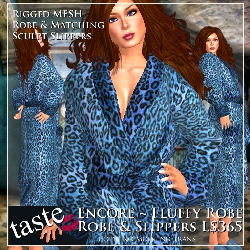 taste Encore ~ Fluffy Mesh Robe Leopard Blue