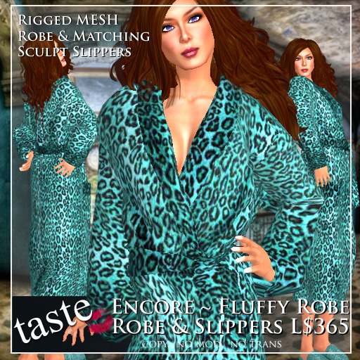 taste Encore ~ Fluffy Mesh Robe Leopard Aqua